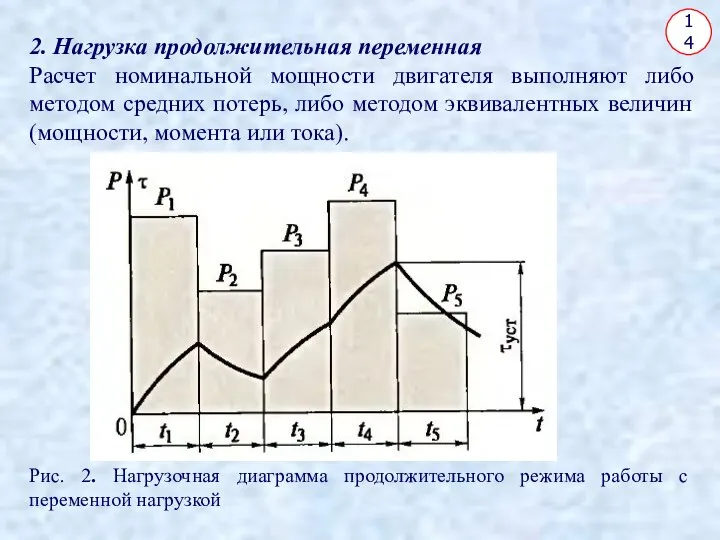 14 2. Нагрузка продолжительная переменная Расчет номинальной мощности двигателя выполняют либо