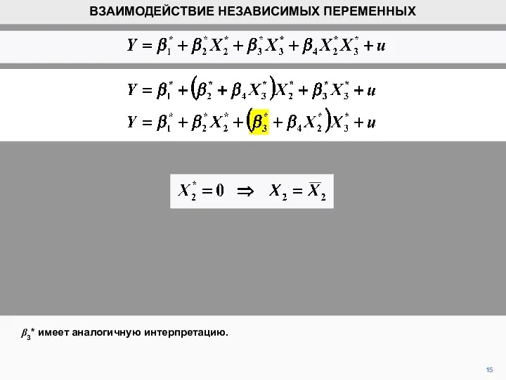 15 β3* имеет аналогичную интерпретацию. ВЗАИМОДЕЙСТВИЕ НЕЗАВИСИМЫХ ПЕРЕМЕННЫХ