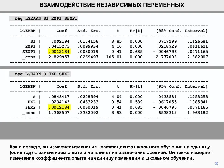 30 Как и прежде, он измеряет изменение коэффициента школьного обучения на