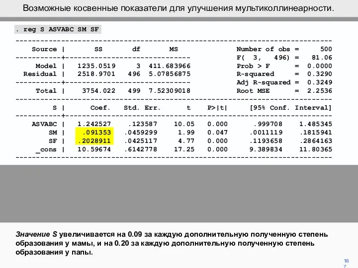 187 Значение S увеличивается на 0.09 за каждую дополнительную полученную степень