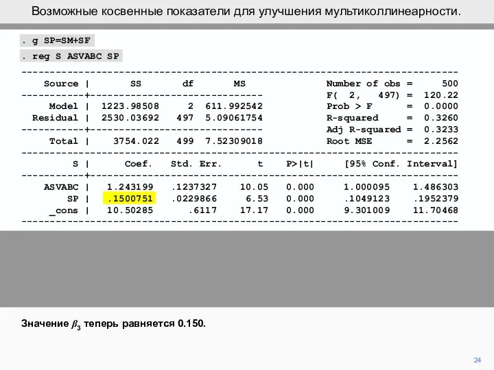 . g SP=SM+SF . reg S ASVABC SP ---------------------------------------------------------------------------- Source |