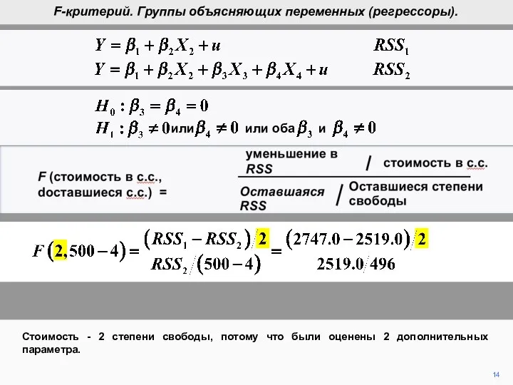 F (cost in d.f., d.f. remaining) = reduction in RSS cost