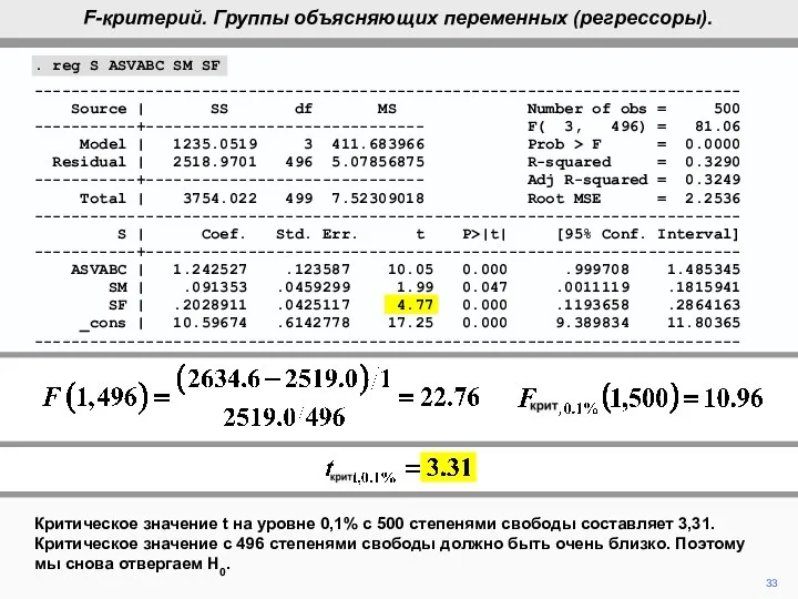 33 Критическое значение t на уровне 0,1% с 500 степенями свободы