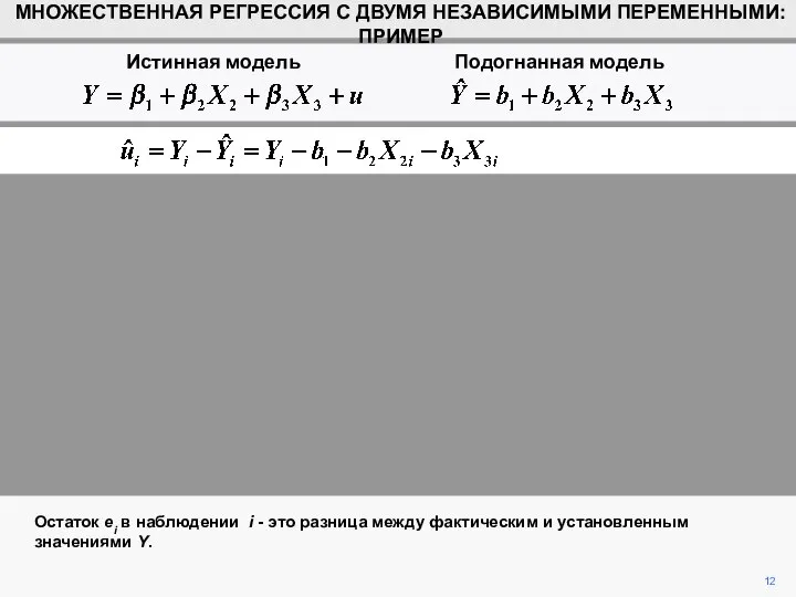 Остаток ei в наблюдении i - это разница между фактическим и