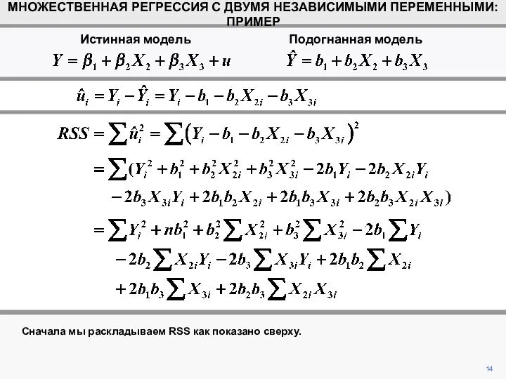 Сначала мы раскладываем RSS как показано сверху. 14 МНОЖЕСТВЕННАЯ РЕГРЕССИЯ С