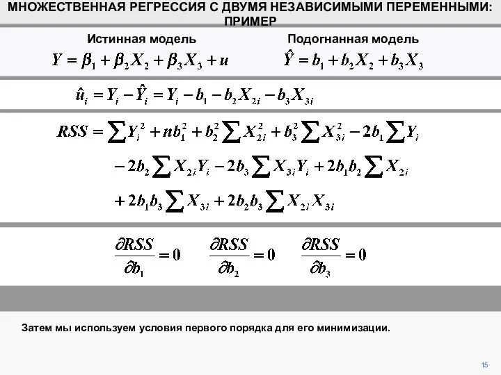 15 МНОЖЕСТВЕННАЯ РЕГРЕССИЯ С ДВУМЯ НЕЗАВИСИМЫМИ ПЕРЕМЕННЫМИ: ПРИМЕР Затем мы используем