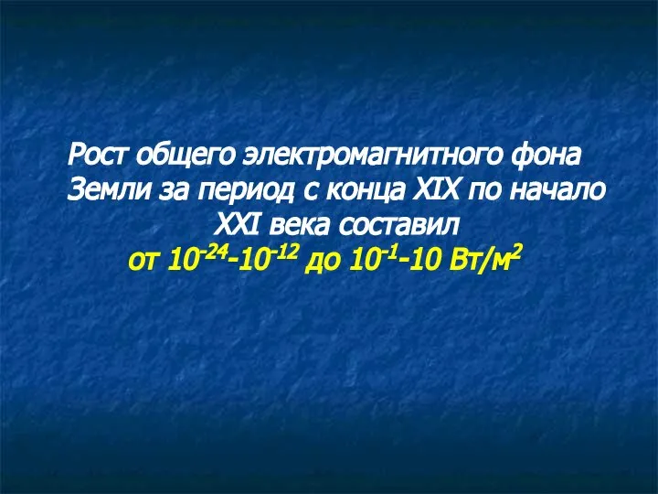 Рост общего электромагнитного фона Земли за период с конца XIX по