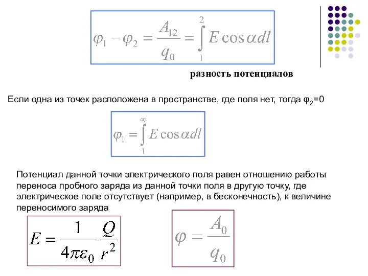 разность потенциалов Если одна из точек расположена в пространстве, где поля