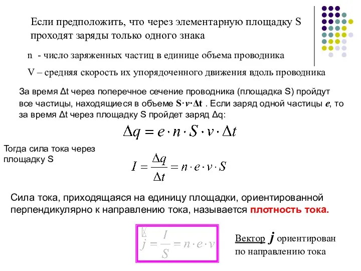 Если предположить, что через элементарную площадку S проходят заряды только одного