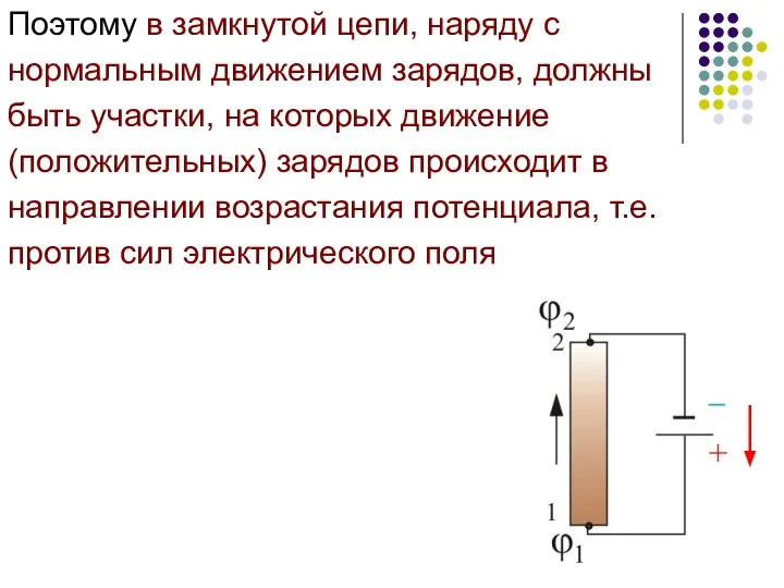 Поэтому в замкнутой цепи, наряду с нормальным движением зарядов, должны быть