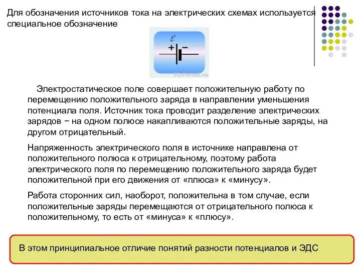 Для обозначения источников тока на электрических схемах используется специальное обозначение Электростатическое