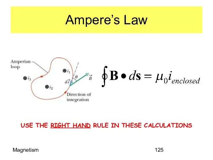 Magnetism Ampere’s Law USE THE RIGHT HAND RULE IN THESE CALCULATIONS