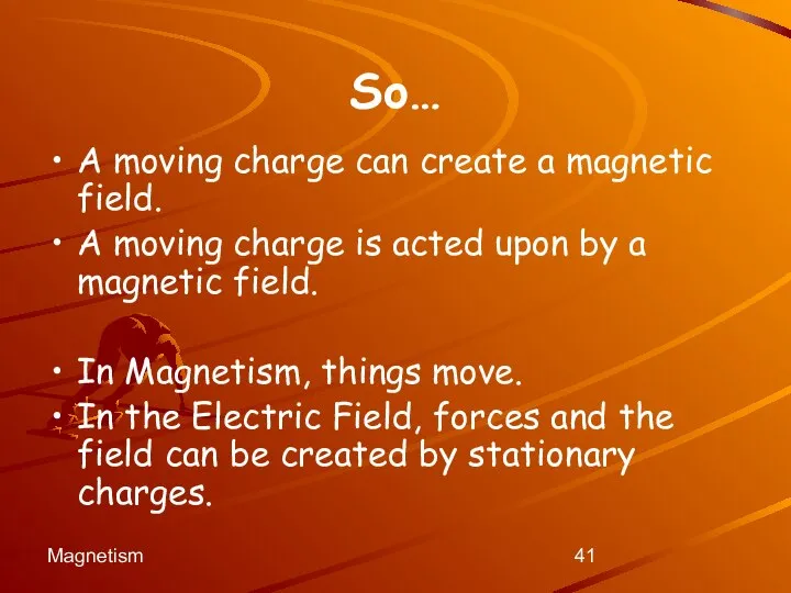 Magnetism So… A moving charge can create a magnetic field. A