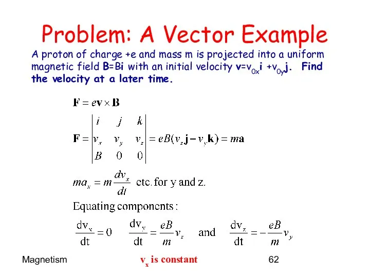 Magnetism Problem: A Vector Example A proton of charge +e and