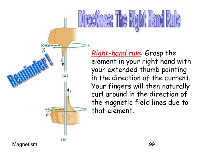 Magnetism Right-hand rule: Grasp the element in your right hand with