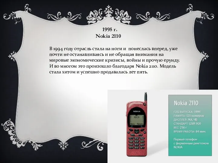 1995 г. Nokia 2110 В 1994 году отрасль стала на ноги