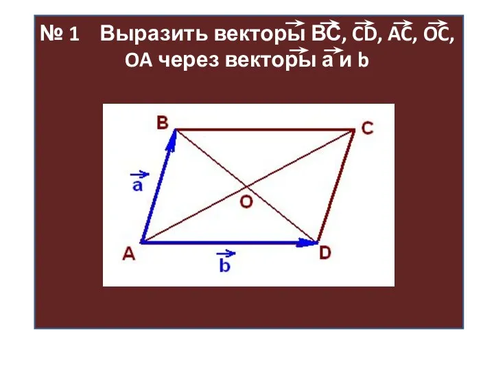 № 1 Выразить векторы ВС, CD, AC, OC, OA через векторы а и b