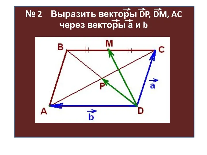 № 2 Выразить векторы DP, DM, AC через векторы а и b