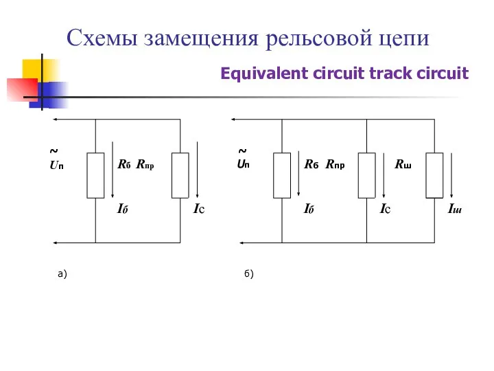Схемы замещения рельсовой цепи Equivalent circuit track circuit