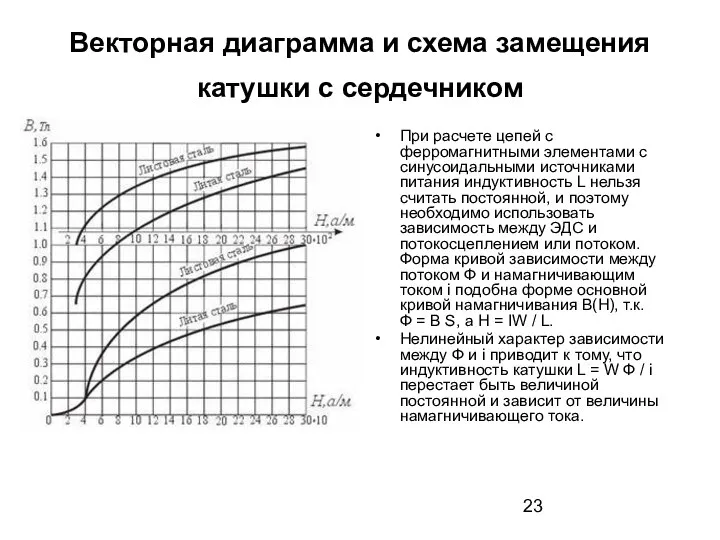 Векторная диаграмма и схема замещения катушки с сердечником При расчете цепей