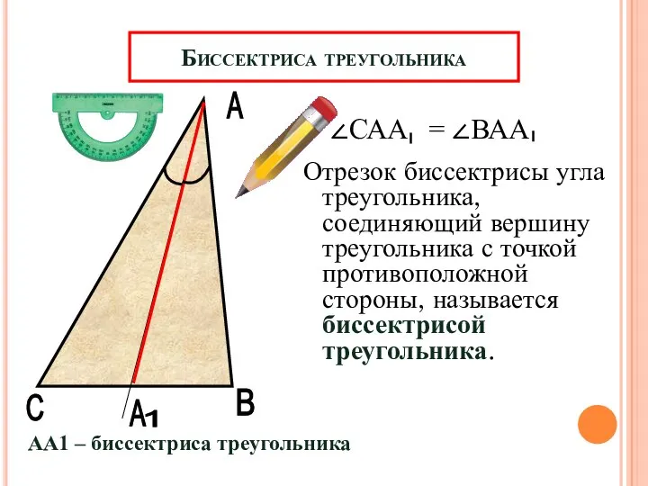 А В А Биссектриса треугольника Отрезок биссектрисы угла треугольника, соединяющий вершину