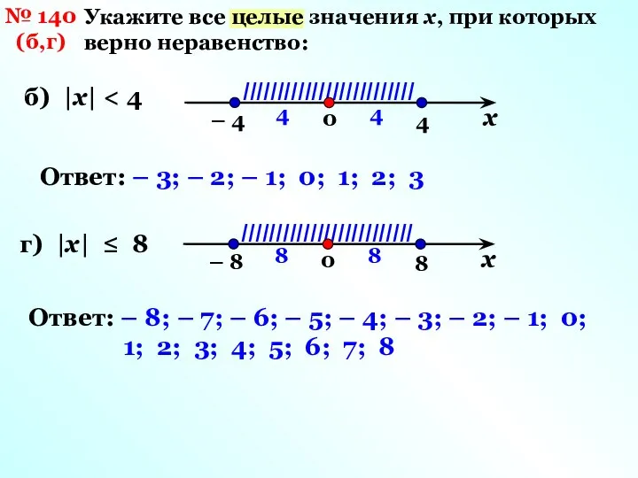 № 140 (б,г) Укажите все целые значения х, при которых верно