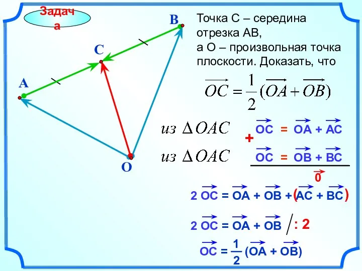 B Точка С – середина отрезка АВ, а О – произвольная