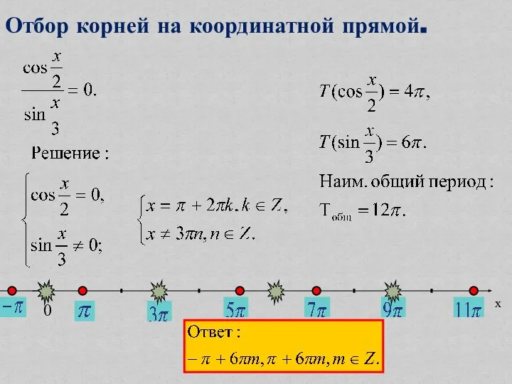 Отбор корней на координатной прямой. х 0