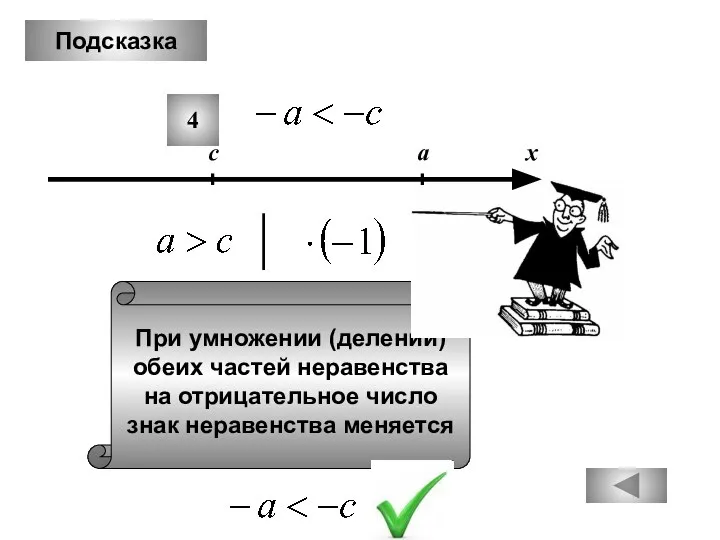 Подсказка 4 При умножении (делении) обеих частей неравенства на отрицательное число