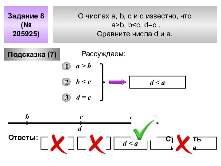 О числах a, b, c и d известно, что a>b, b