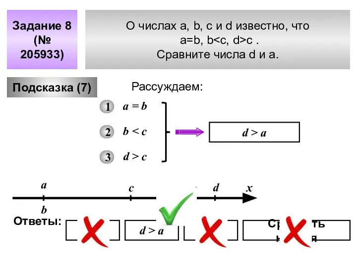 О числах a, b, c и d известно, что a=b, b