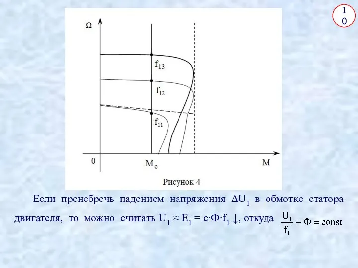 10 Если пренебречь падением напряжения ΔU1 в обмотке статора двигателя, то