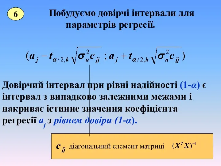 Побудуємо довірчі інтервали для параметрів регресії. 6 Довірчий інтервал при рівні