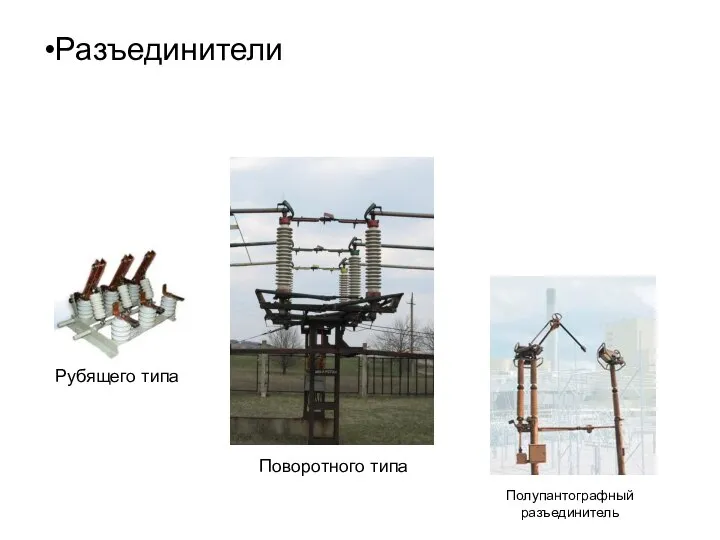 Разъединители Полупантографный разъединитель Рубящего типа Поворотного типа