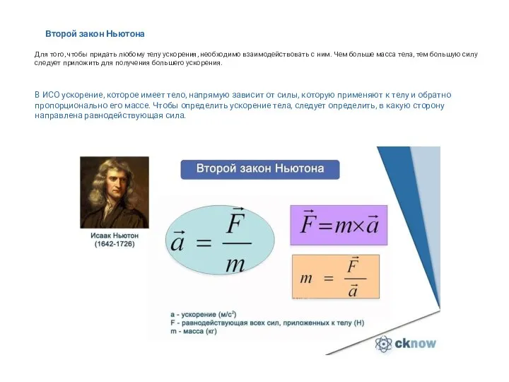 Второй закон Ньютона Для того, чтобы придать любому телу ускорения, необходимо
