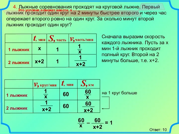 4. Лыжные соревнования проходят на круговой лыжне. Первый лыжник проходит один