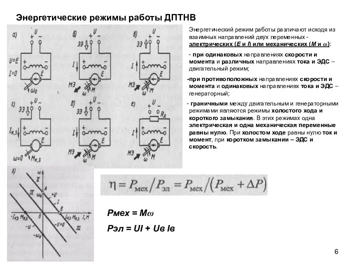 Энергетические режимы работы ДПТНВ Энергетический режим работы различают исходя из взаимных