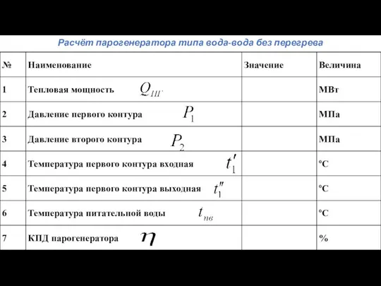 Расчёт парогенератора типа вода-вода без перегрева