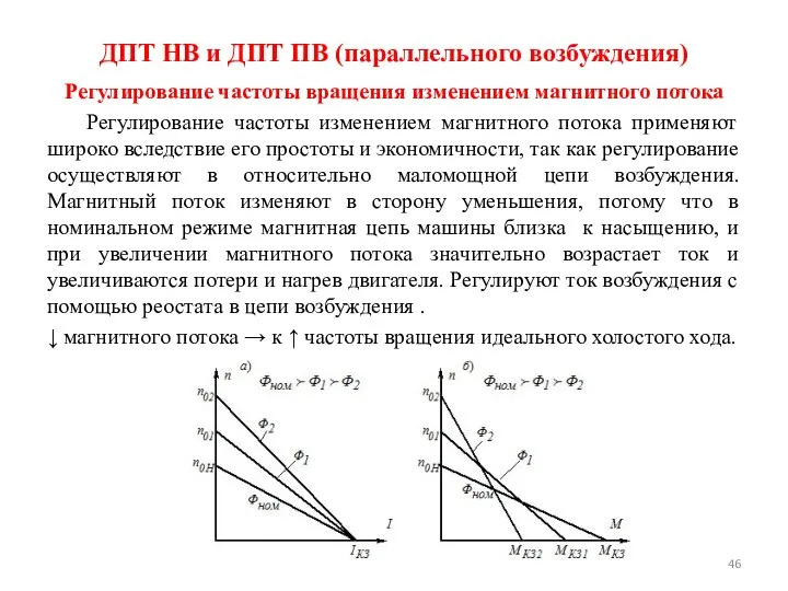 Регулирование частоты вращения изменением магнитного потока Регулирование частоты изменением магнитного потока