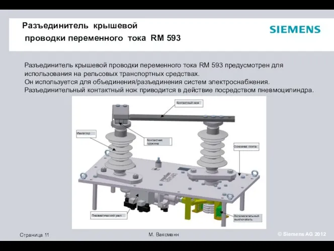 Разъединитель крышевой проводки переменного тока RM 593 Разъединитель крышевой проводки переменного