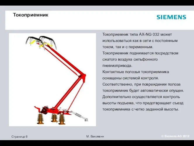 Токоприемник Токоприемник типа AX-NG 032 может использоваться как в сети с