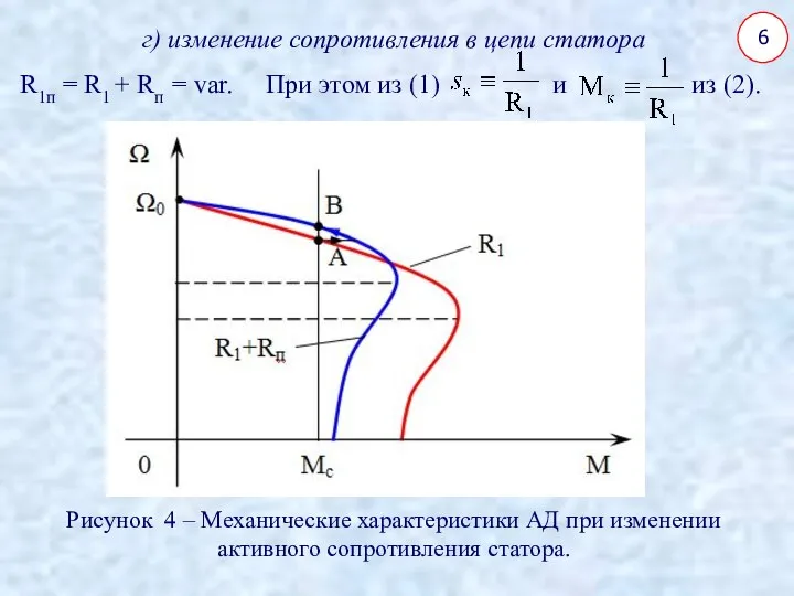 6 г) изменение сопротивления в цепи статора R1п = R1 +