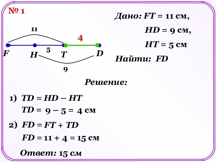 № 1 F H T D Дано: FT = 11 см,