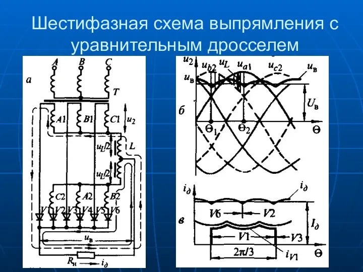 Шестифазная схема выпрямления с уравнительным дросселем