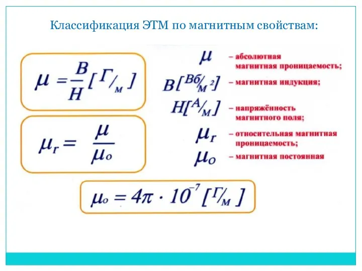 Классификация ЭТМ по магнитным свойствам: