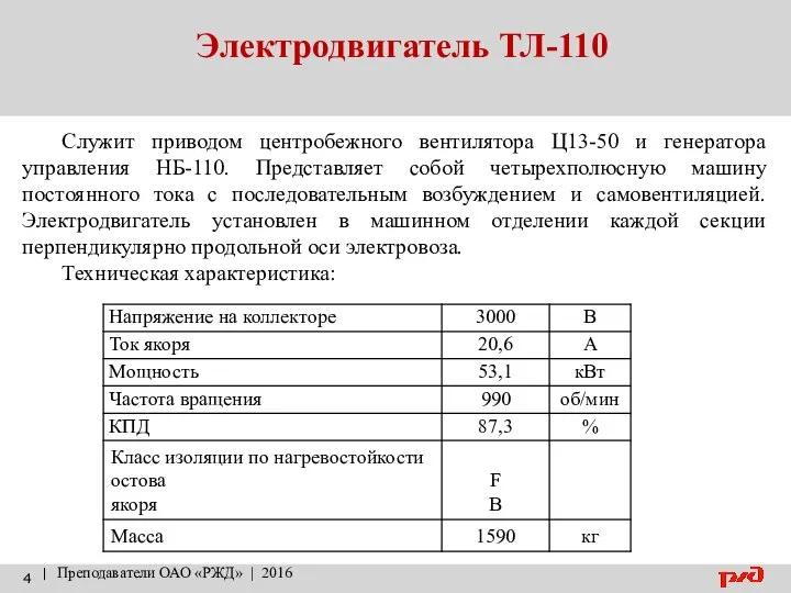 Электродвигатель ТЛ-110 | Преподаватели ОАО «РЖД» | 2016 Служит приводом центробежного