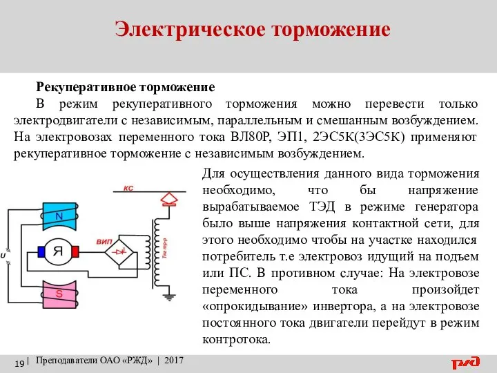 Электрическое торможение | Преподаватели ОАО «РЖД» | 2017 Рекуперативное торможение В