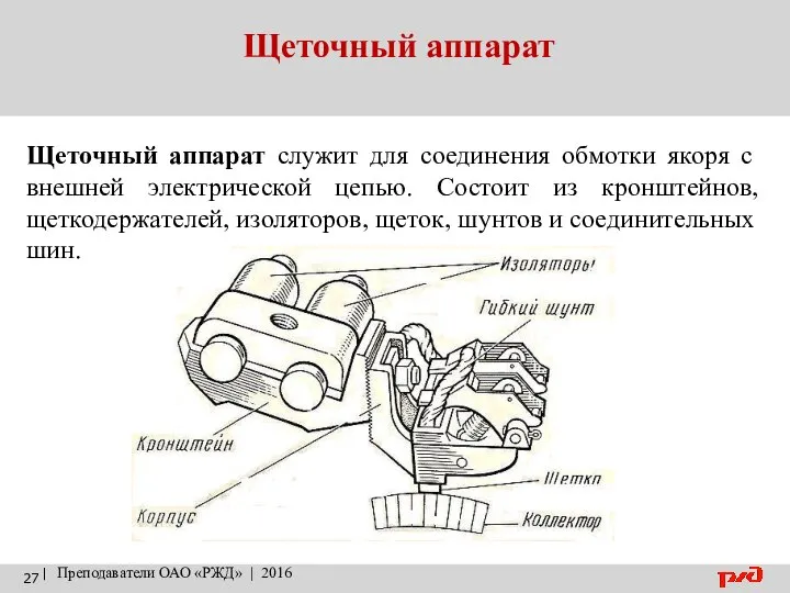 Щеточный аппарат | Преподаватели ОАО «РЖД» | 2016 Щеточный аппарат служит