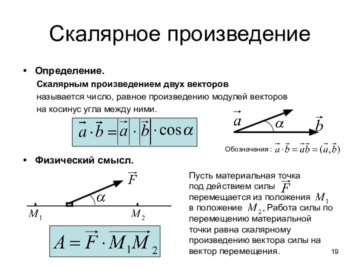 Скалярное произведение Определение. Скалярным произведением двух векторов называется число, равное произведению