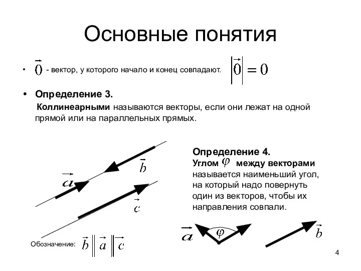 Основные понятия - вектор, у которого начало и конец совпадают. Определение